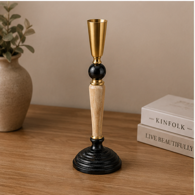 Classic Gold & Black Pedestal Candle Holder (YM1134)
