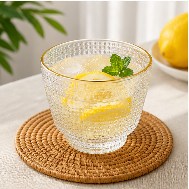 Transparent Textured Glass Drinking Cup (YM621)