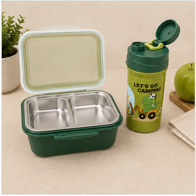 Green Kids Lunch Box and Water Bottle Set (YM2479)