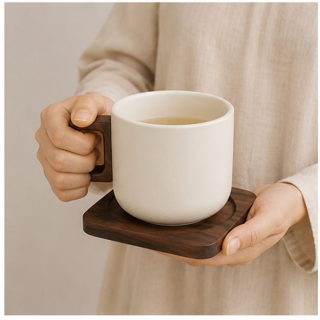 Off White Signature Latte Cup with Saucer (YM2387)