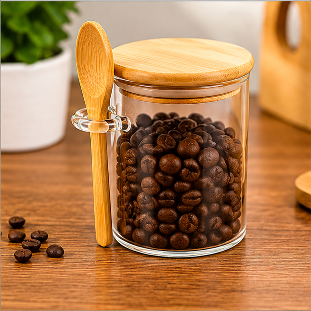Transparent Glass Storage Jar with Spoon (YM2429)