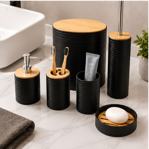 6-Piece Bathroom Accessories Set Black (YM258)