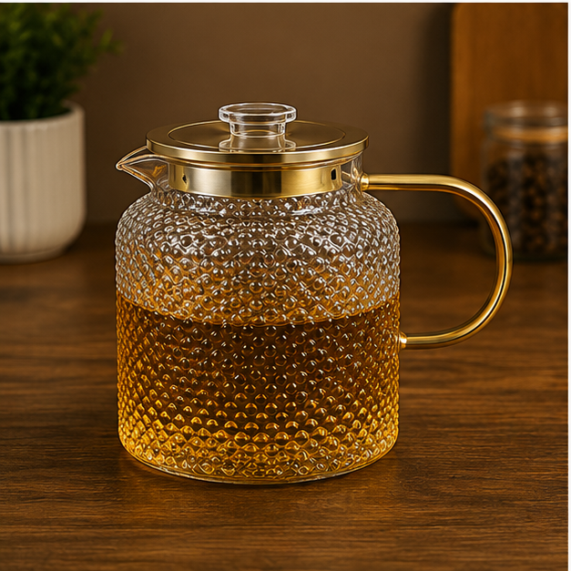 Textured Glass Water Jug with Gold Handle (YM166)