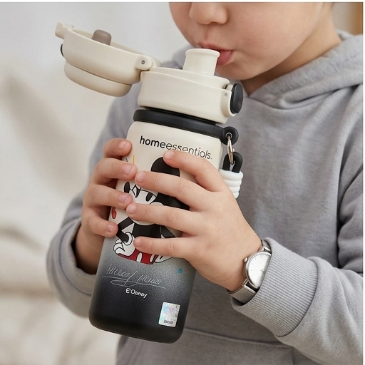 Cute Cream 500ML Mickey Kids Sipper Bottle for Daily Hydration (YM1509)