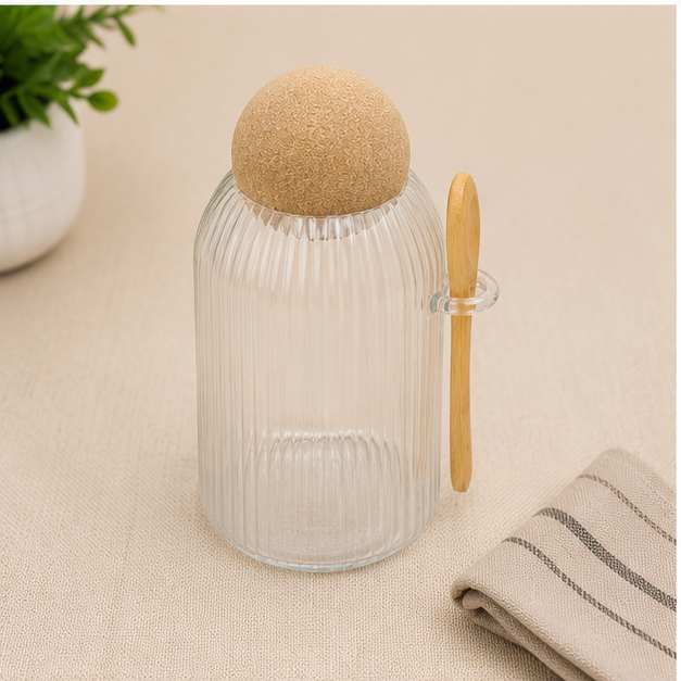 Glass Storage Jar with Spoon and Cork Lid (YM2437)