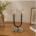 Modern Double Candle Holder with Crystal Tops & Black Metal Stand (YM2270)