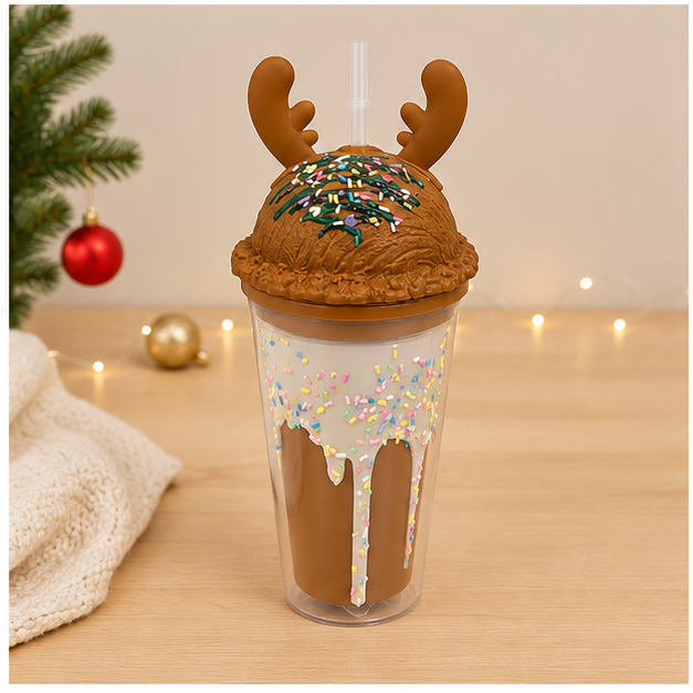 Brown Plastic Sipper Bottle with Fun Dessert Lid (YM650)