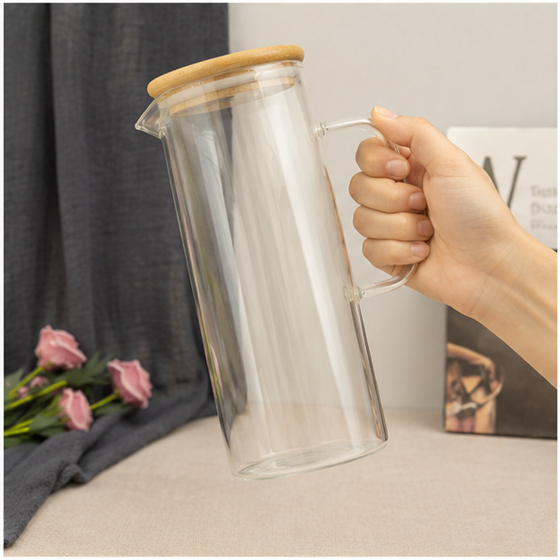 Glass Jug with Wooden Lid for Beverages (YM2443)