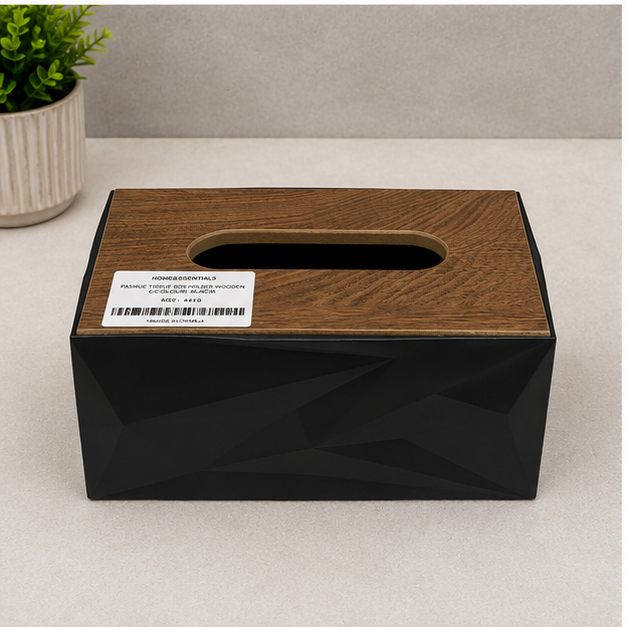 Tissue Paper Box with Wooden Lid Black (YM2718)