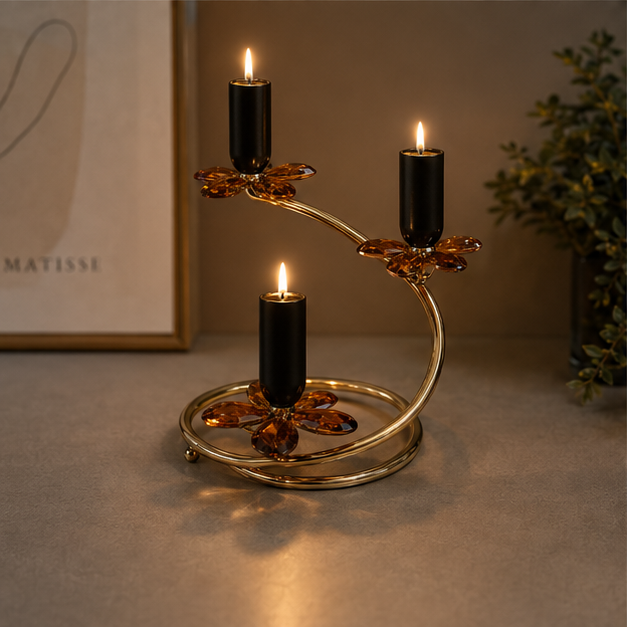 Gold Floral Swirl 3-Light Candle Holder (YM1118)