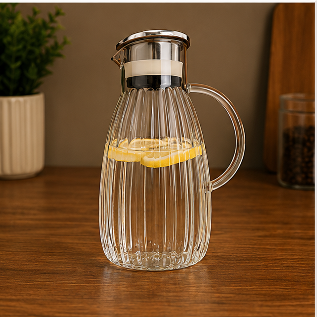 Amber Glass Jug & Glass Set - Set of 7 (YM169)