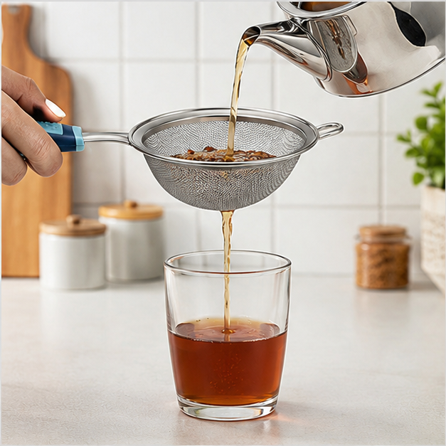 Stainless Steel Blue Handle Kitchen Strainer (YM092)