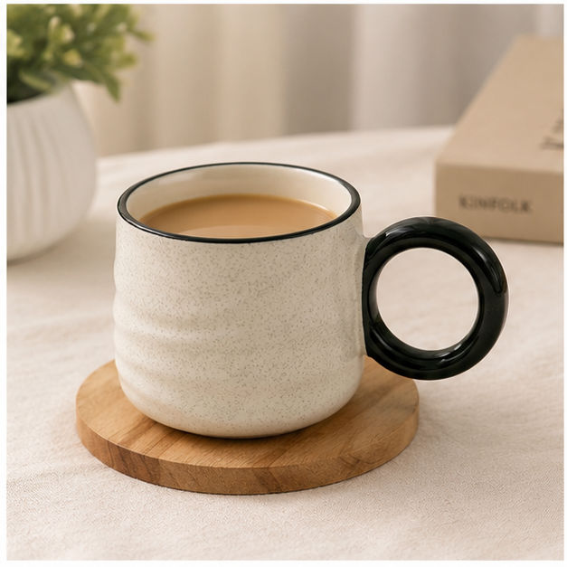 White Ceramic Coffee Mug with Black Handle (YM460)