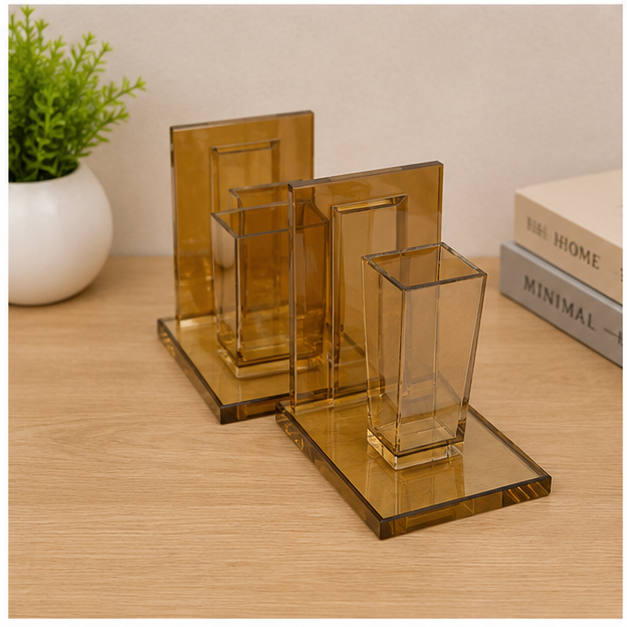 Amber Geometric Glass Bookends Set of 2 (YM2269)