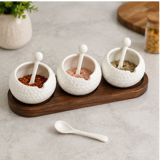 Ceramic Condiment Set with Tray White (YM2377)