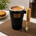 Ceramic Coffee Mug Black with Spoon (YM1759)