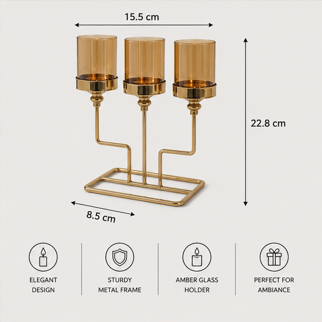 Elegant 3-Arm Glass Votive Candle Holder (YM1122)