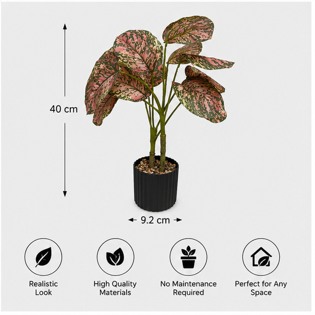 Artificial Caladium Leaf Plant in Black Pot (YM2252)