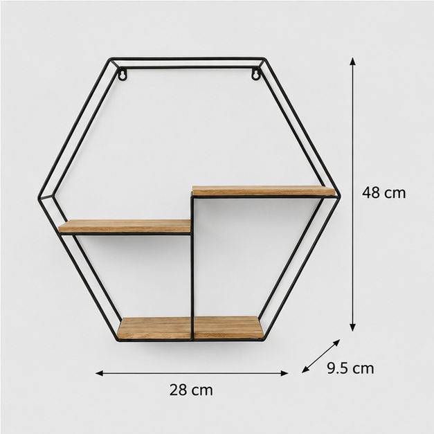 Geometric Black Wall Hanging Stand with Wooden Shelves (YM1028)