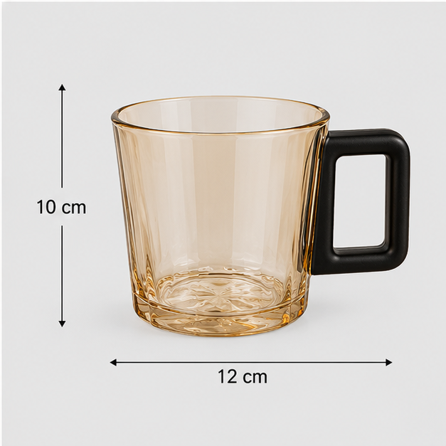 Amber Textured Glass Coffee Mug with Black Handle (YM167)