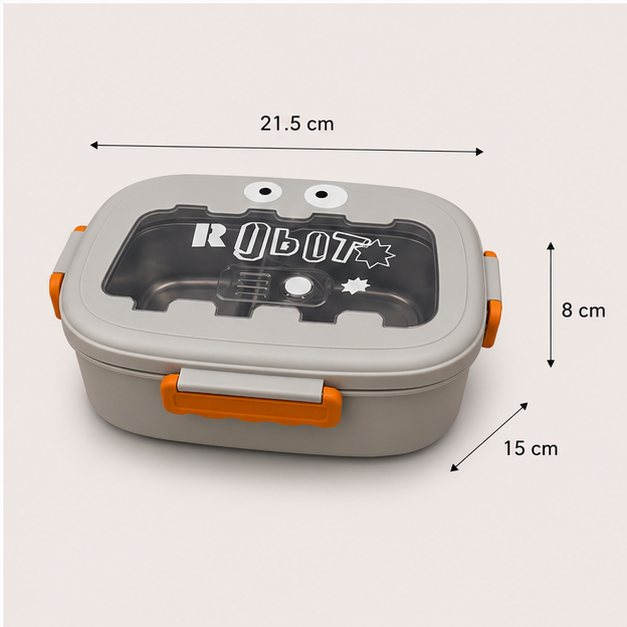 Kids Stainless Steel Robot Lunch Box Grey (YM2501)