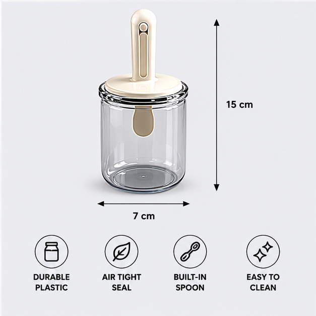 Glass Seasoning Jar with Spoon White (YM1363)