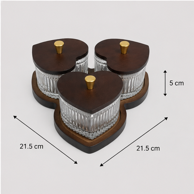 Glass Condiment Jar Set with Wooden Tray - Set of 3 (YM2416)
