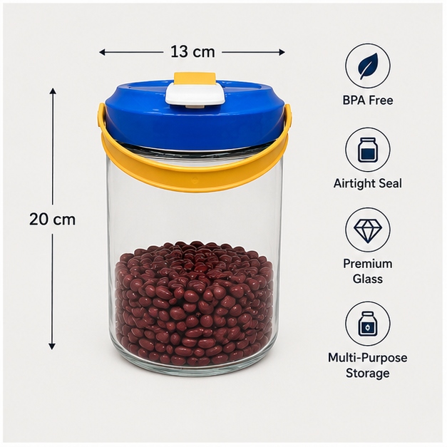 Blue Glass Storage Jar with Handle 1600ML (YM1380)