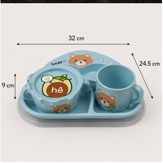 Blue Kids Plastic Cutlery Dining Set with Plate, Bowl & Cup (YM2123)