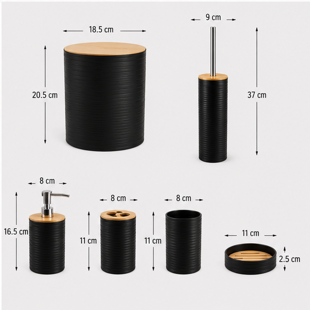 6-Piece Bathroom Accessories Set Black (YM258)