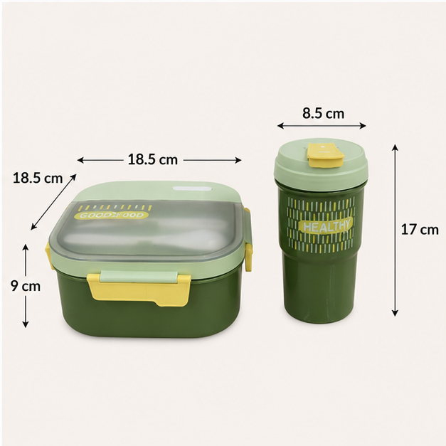 Kids Lunch Box &amp; Bottle Set Green (YM2477)