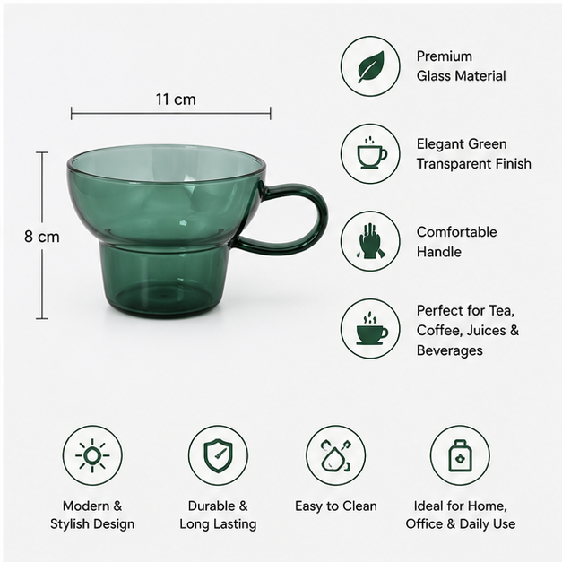 Green Glass Coffee Cup for Hot & Cold Drinks (YM1689)
