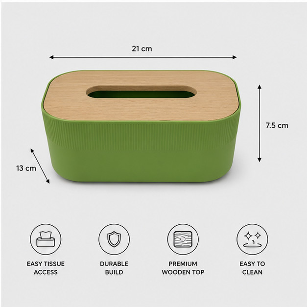 Tissue Paper Box with Wooden Lid Green (YM2712)