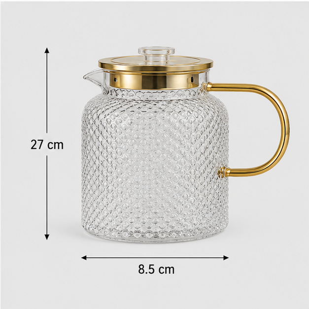 Textured Glass Water Jug with Gold Handle (YM166)