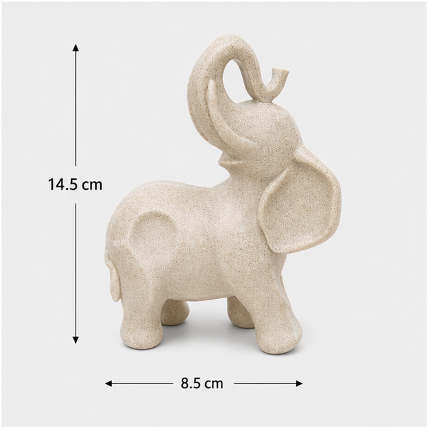 Beige Elephant Figurine with Raised Trunk (YM2293)