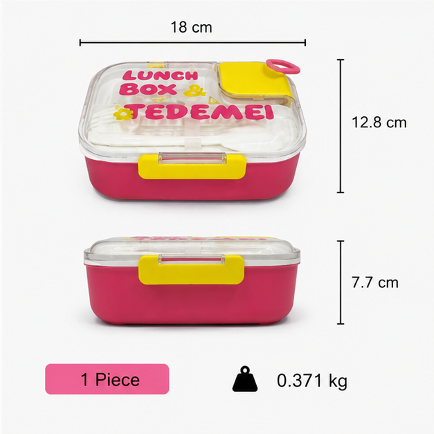 Stainless Steel Lunch Box with Fork & Spoon – Pink (YM2484)