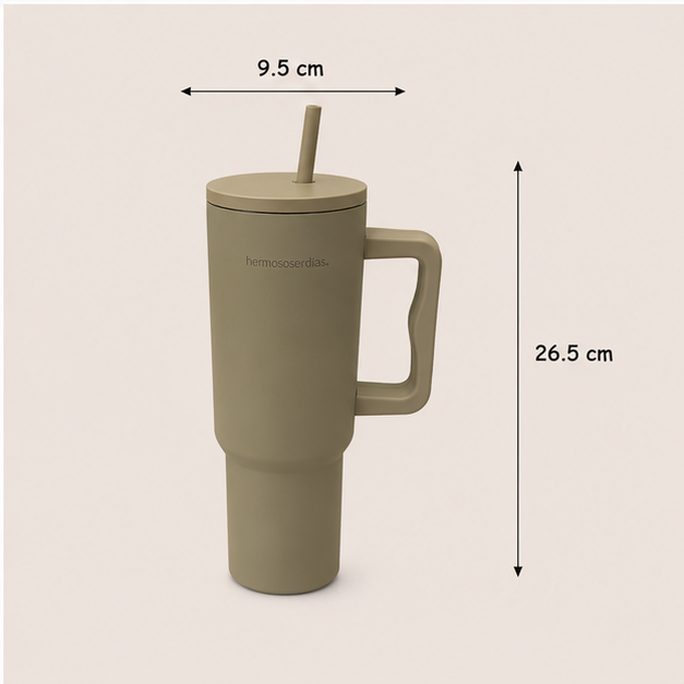 Premium Beige Insulated Tumbler with Handle & Straw (YM2634)