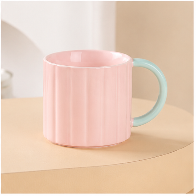 Pink Ceramic Coffee Mug with Contrast Handle (YM1724)
