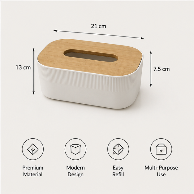 Tissue Paper Box with Wooden Lid White (YM2712)