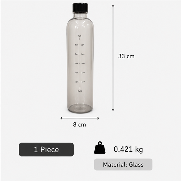 Glass Water Bottle Black 1000ml (YM2150)