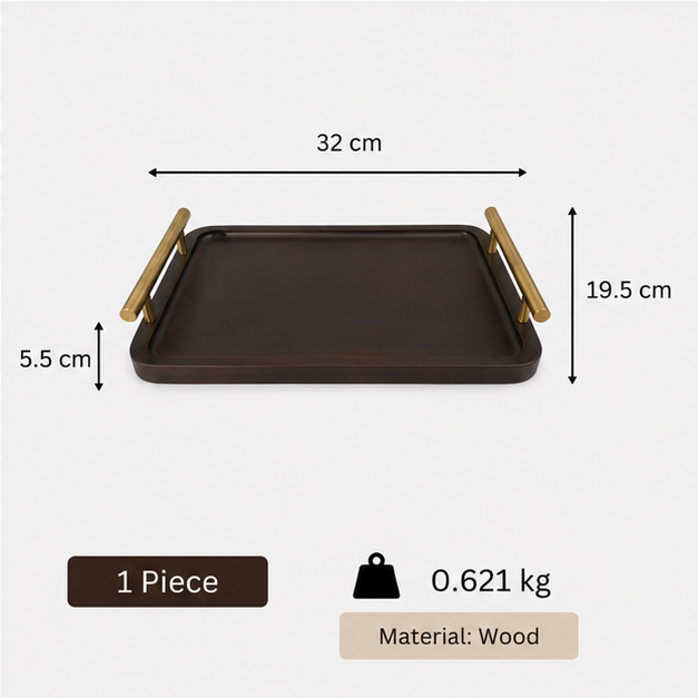 Signature Wooden Serving Tray with Gold Handles (YM2380)