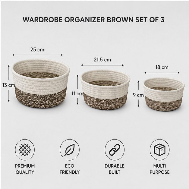 Wardrobe Organizer Brown Set of 3 (YM2600)