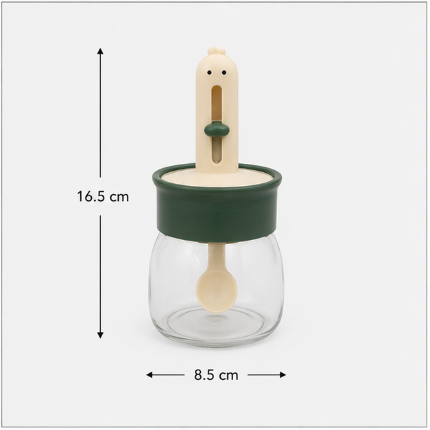 Glass Seasoning Jar with Spoon and Green Lid (YM2757)