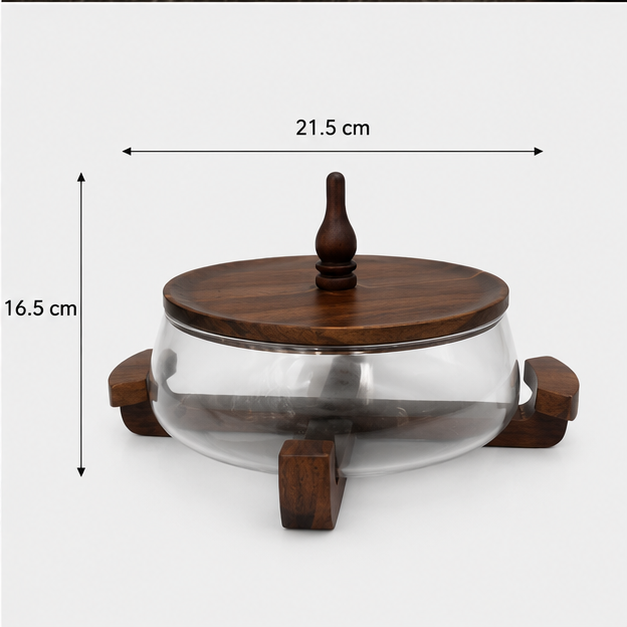 Glass Serving Pot with Wooden Lid & Stand Holder (YM2393)