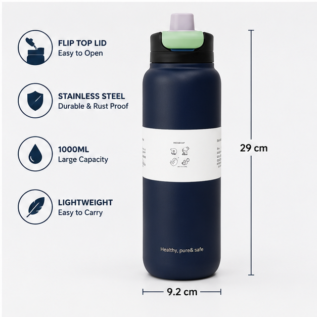 Navy Flip Top Bottle 1000ML (YM2198)