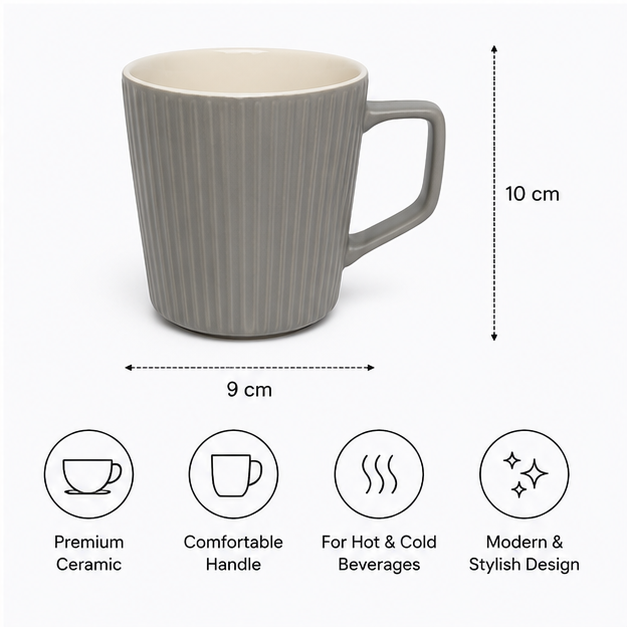 Charcoal Ribbed Ceramic Coffee Mug with Handle (YM783)