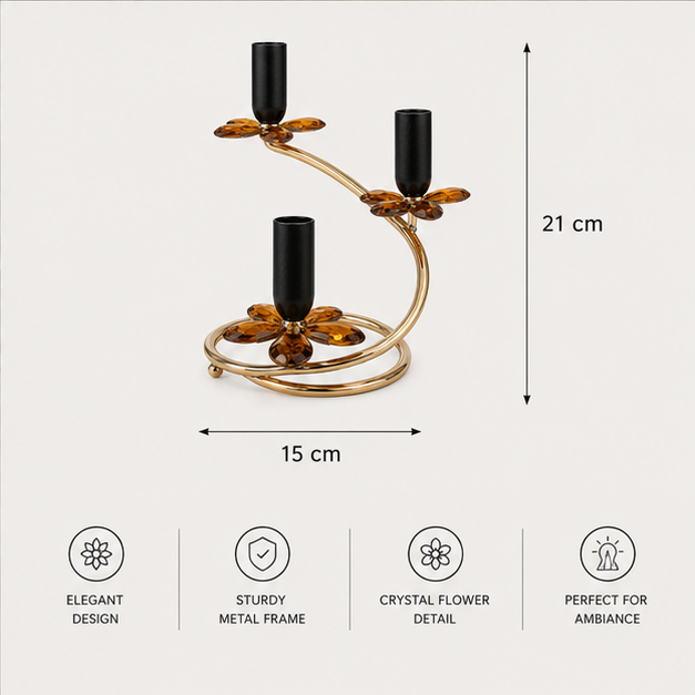 Gold Floral Swirl 3-Light Candle Holder (YM1118)