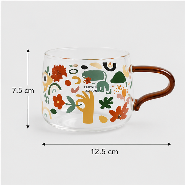 Printed Glass Coffee Mug with Floral Design (YM159)