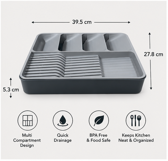 Grey Cutlery and Spoon Organizer Tray (YM120)