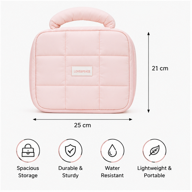 Pink Quilted Handheld Makeup Organizer Bag (YM1438)
